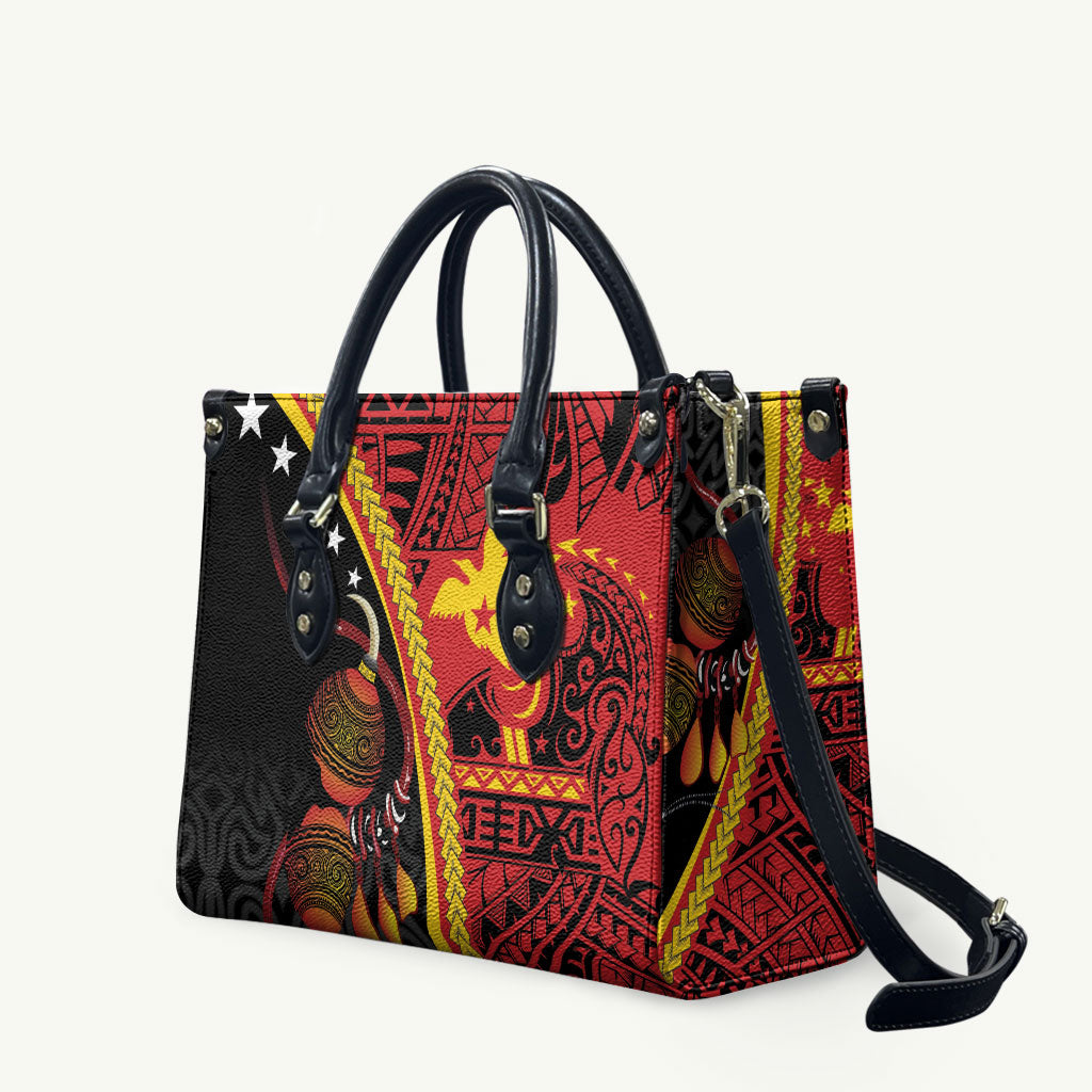 Papua New Guinea Independence Leather Bag PNG Bagi and Lime Pot LT7 Black - Polynesian Pride
