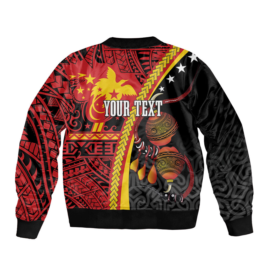 Papua New Guinea Independence Personalised Sleeve Zip Bomber Jacket PNG Bagi and Lime Pot LT7 - Polynesian Pride
