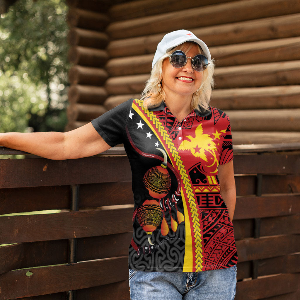 Papua New Guinea Independence Personalised Women Polo Shirt PNG Bagi and Lime Pot LT7 - Polynesian Pride