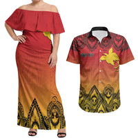 Papua New Guinea 1975 To The Future Personalised Couples Matching Off Shoulder Maxi Dress and Hawaiian Shirt Sepik Masks LT7 Red - Polynesian Pride