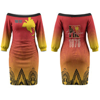 Papua New Guinea 1975 To The Future Personalised Couples Matching Off The Shoulder Long Sleeve Dress and Hawaiian Shirt Sepik Masks LT7 - Polynesian Pride