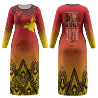 Papua New Guinea 1975 To The Future Personalised Family Matching Long Sleeve Bodycon Dress and Hawaiian Shirt Sepik Masks LT7 Mom's Dress Red - Polynesian Pride