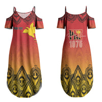 Papua New Guinea 1975 To The Future Personalised Family Matching Summer Maxi Dress and Hawaiian Shirt Sepik Masks LT7 Mom's Dress Red - Polynesian Pride