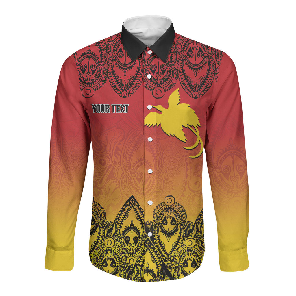 Papua New Guinea 1975 To The Future Personalised Long Sleeve Button Shirt Sepik Masks LT7 Unisex Red - Polynesian Pride