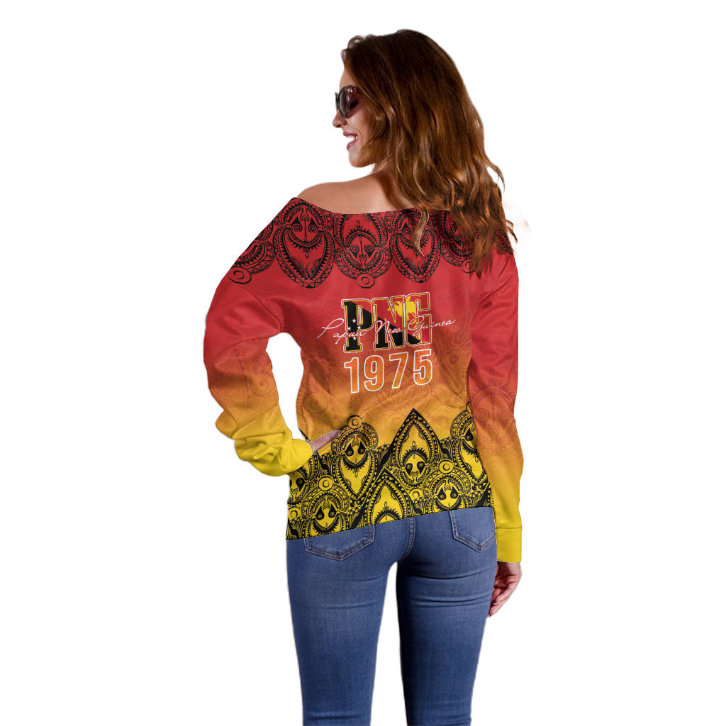 Papua New Guinea 1975 To The Future Personalised Off Shoulder Sweater Sepik Masks LT7 - Polynesian Pride