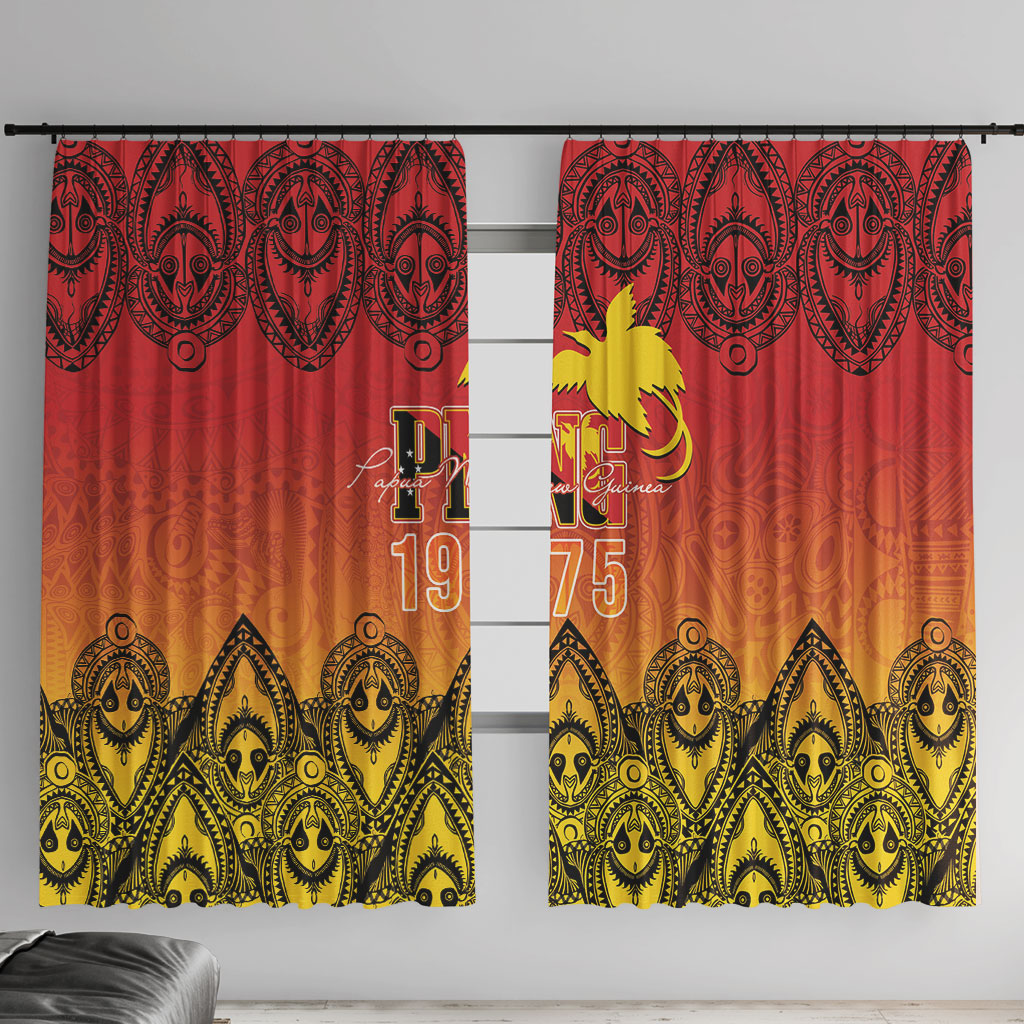 Papua New Guinea 1975 To The Future Window Curtain Sepik Masks LT7 With Hooks Red - Polynesian Pride