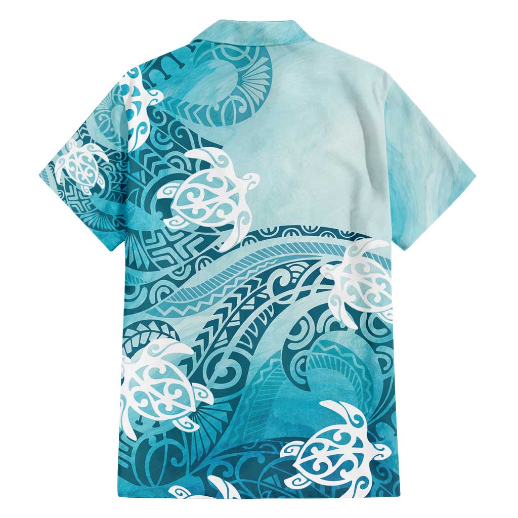 Polynesia Turtle Family Matching Long Sleeve Bodycon Dress and Hawaiian Shirt Watercolor Abstract Style