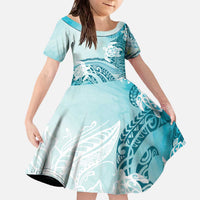Polynesia Turtle Family Matching Off The Shoulder Long Sleeve Dress and Hawaiian Shirt Watercolor Abstract Style