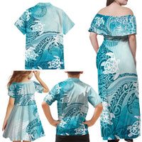 Polynesia Turtle Family Matching Off Shoulder Maxi Dress and Hawaiian Shirt Watercolor Abstract Style LT7 - Polynesian Pride
