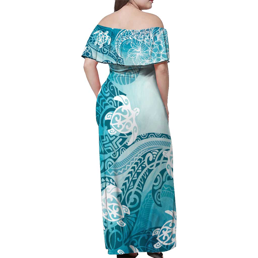 Polynesia Turtle Family Matching Off Shoulder Maxi Dress and Hawaiian Shirt Watercolor Abstract Style LT7 - Polynesian Pride