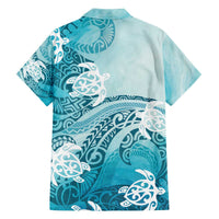 Polynesia Turtle Family Matching Puletasi and Hawaiian Shirt Watercolor Abstract Style