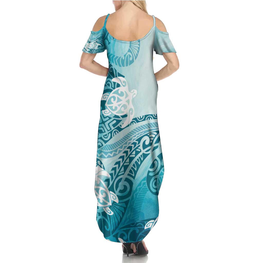 Polynesia Turtle Family Matching Summer Maxi Dress and Hawaiian Shirt Watercolor Abstract Style LT7 - Polynesian Pride
