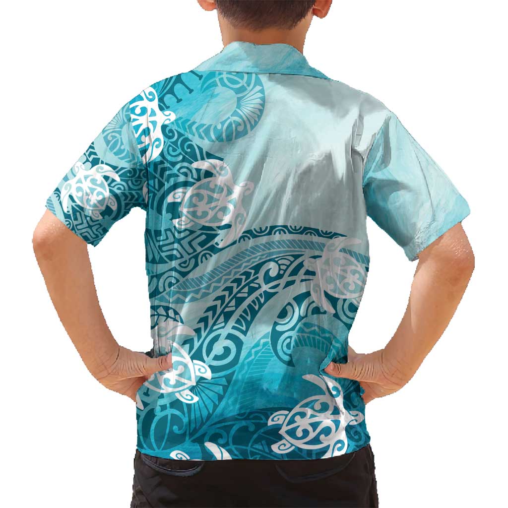 Polynesia Turtle Family Matching Tank Maxi Dress and Hawaiian Shirt Watercolor Abstract Style
