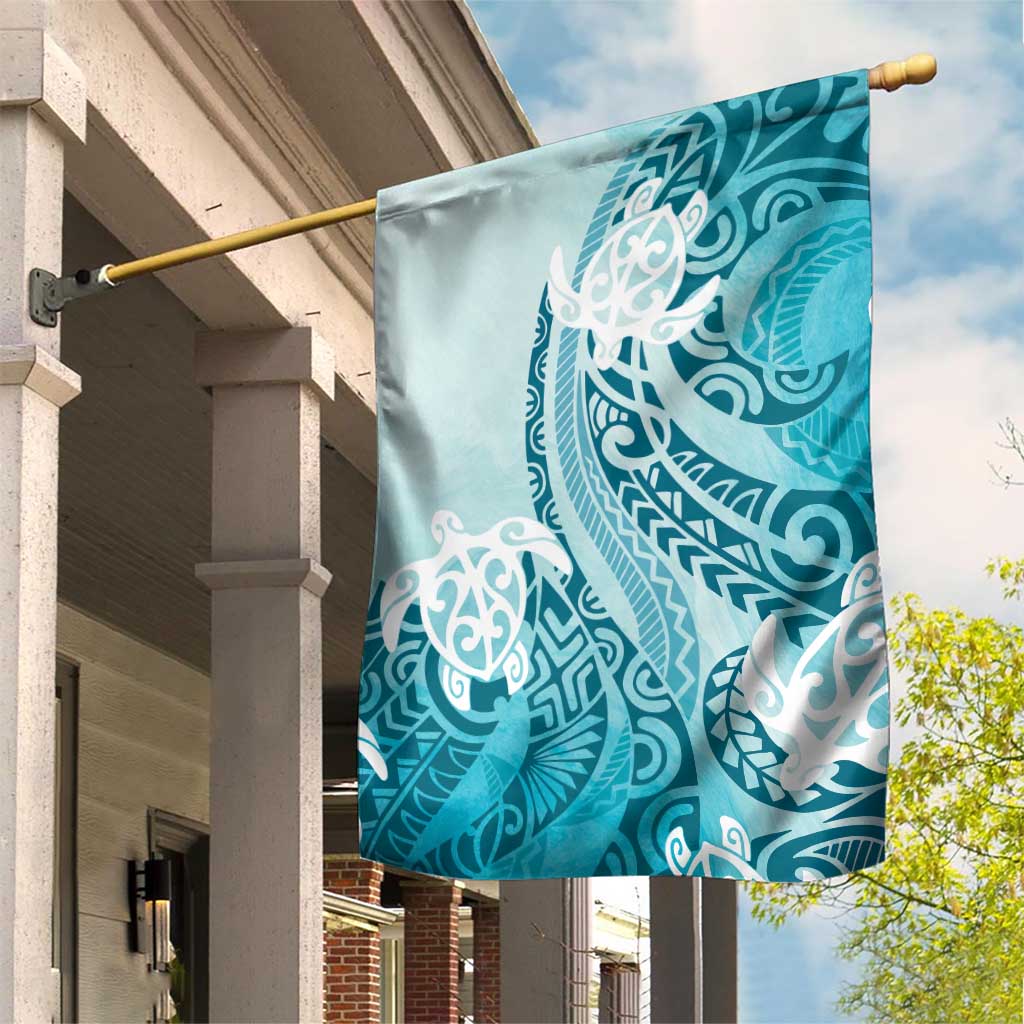 Polynesia Turtle Garden Flag Watercolor Abstract Style LT7 House Flag Blue - Polynesian Pride