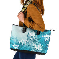 Polynesia Turtle Leather Tote Bag Watercolor Abstract Style LT7 Blue - Polynesian Pride