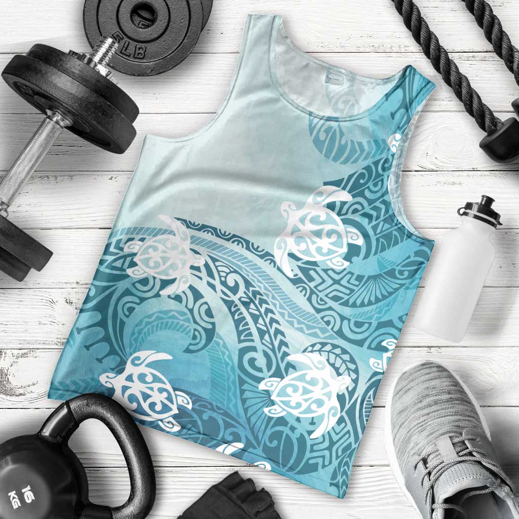 Polynesia Turtle Men Tank Top Watercolor Abstract Style