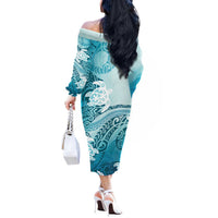 Polynesia Turtle Off The Shoulder Long Sleeve Dress Watercolor Abstract Style LT7 - Polynesian Pride