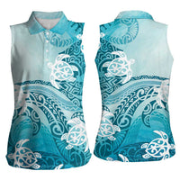Polynesia Turtle Women Sleeveless Polo Shirt Watercolor Abstract Style