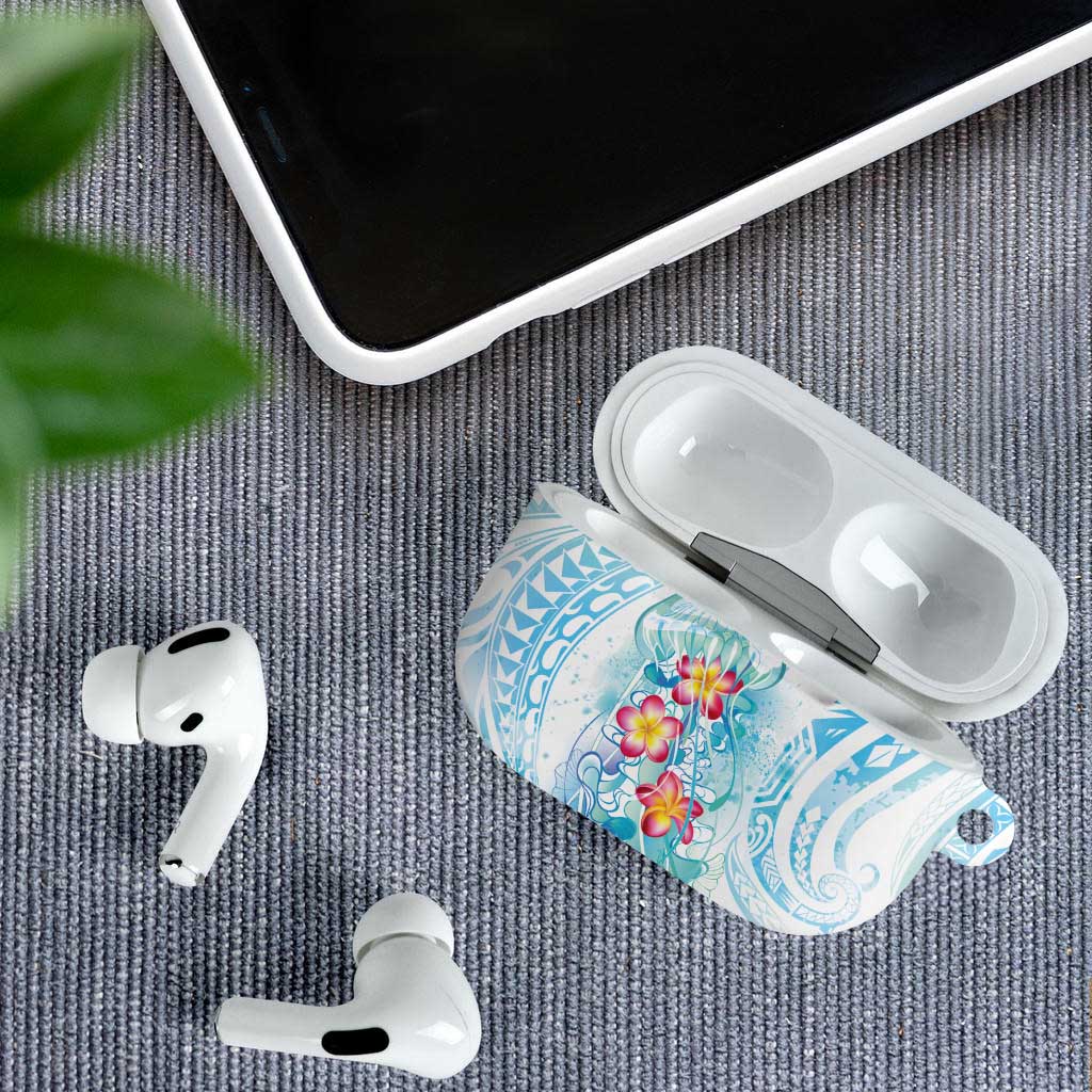 Sea Blue Polynesian Jellyfish AirPods Case Watercolor Glows - Polynesian Pride