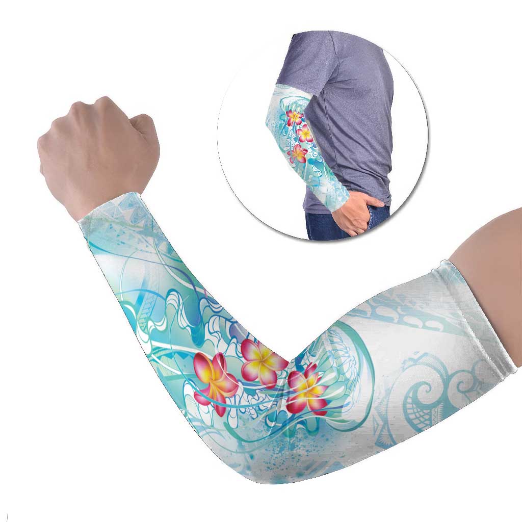 Sea Blue Polynesian Jellyfish Arm Sleeves Watercolor Glows LT7 Set of 2 Light Blue - Polynesian Pride