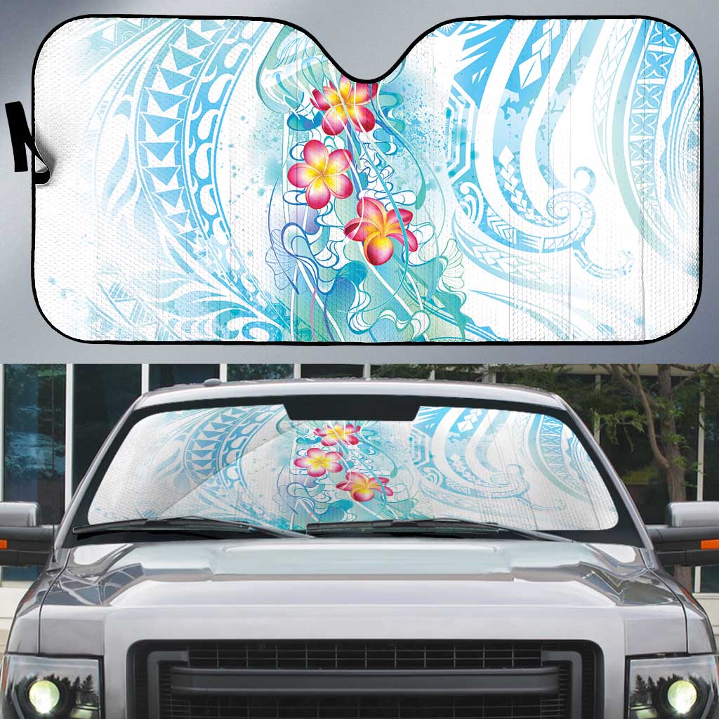 Sea Blue Polynesian Jellyfish Auto Sun Shade Watercolor Glows LT7 Light Blue - Polynesian Pride