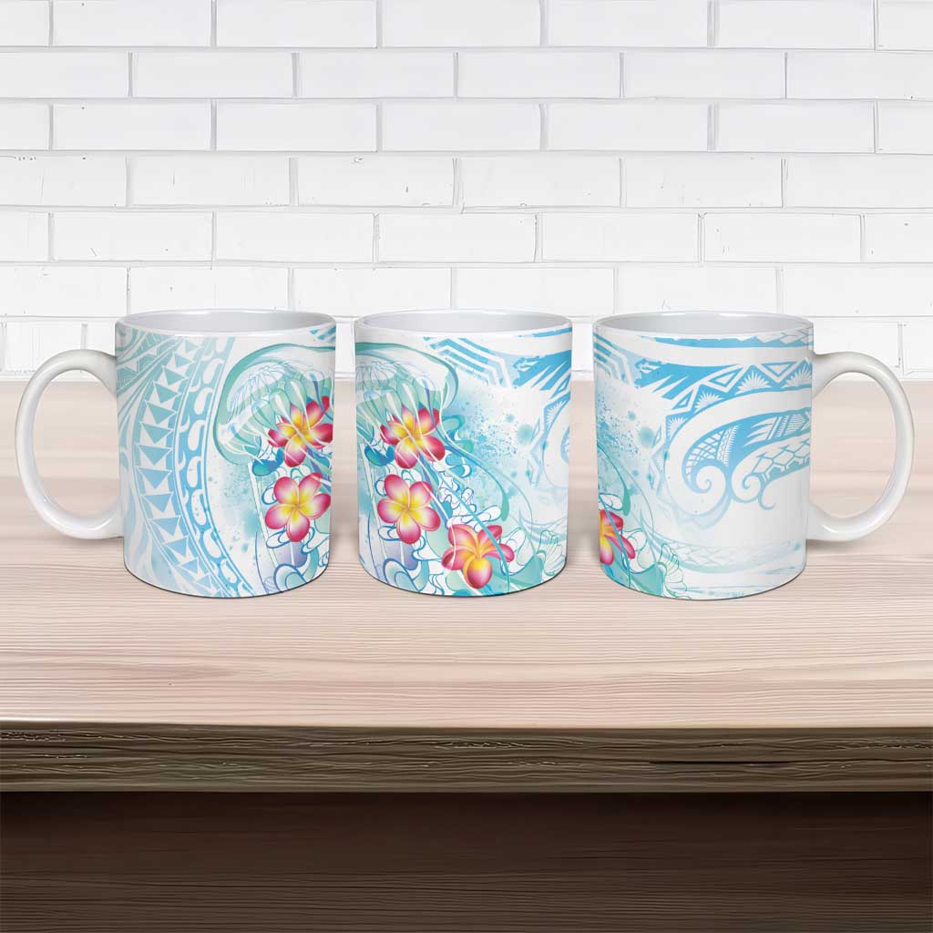 Sea Blue Polynesian Jellyfish Ceramic Mug Watercolor Glows - Polynesian Pride