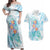 Sea Blue Polynesian Jellyfish Couples Matching Off Shoulder Maxi Dress and Hawaiian Shirt Watercolor Glows - Polynesian Pride