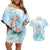 Sea Blue Polynesian Jellyfish Couples Matching Off Shoulder Short Dress and Hawaiian Shirt Watercolor Glows - Polynesian Pride