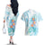 Sea Blue Polynesian Jellyfish Couples Matching Off The Shoulder Long Sleeve Dress and Hawaiian Shirt Watercolor Glows - Polynesian Pride