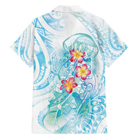 Sea Blue Polynesian Jellyfish Family Matching Off Shoulder Maxi Dress and Hawaiian Shirt Watercolor Glows LT7 - Polynesian Pride