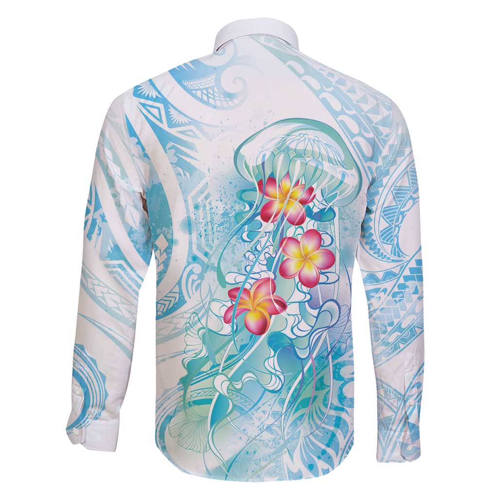 Sea Blue Polynesian Jellyfish Family Matching Off Shoulder Maxi Dress and Hawaiian Shirt Watercolor Glows LT7 - Polynesian Pride