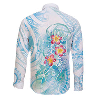 Sea Blue Polynesian Jellyfish Family Matching Off Shoulder Maxi Dress and Hawaiian Shirt Watercolor Glows LT7 - Polynesian Pride