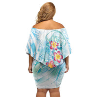 Sea Blue Polynesian Jellyfish Family Matching Off Shoulder Short Dress and Hawaiian Shirt Watercolor Glows LT7 - Polynesian Pride