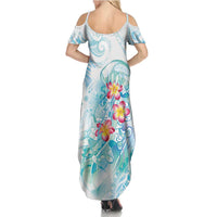 Sea Blue Polynesian Jellyfish Family Matching Summer Maxi Dress and Hawaiian Shirt Watercolor Glows LT7 - Polynesian Pride