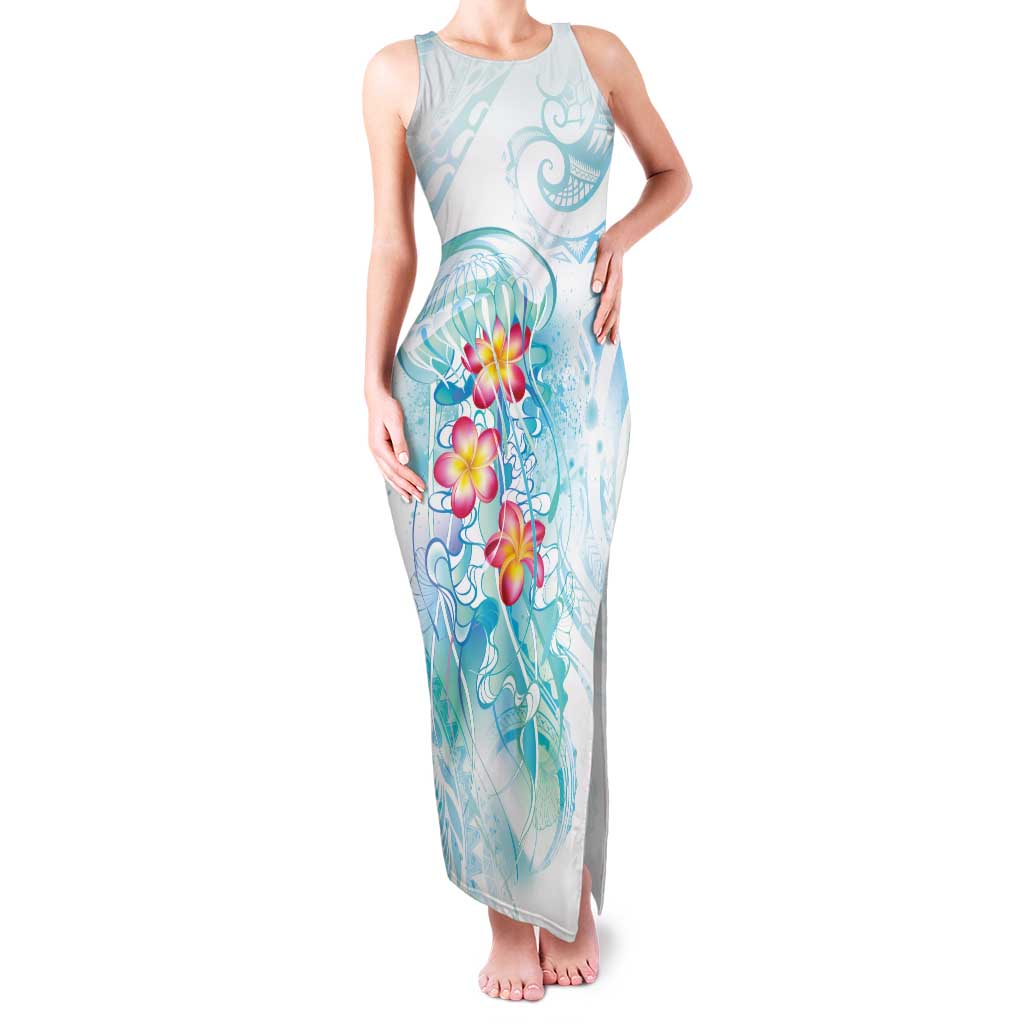 Sea Blue Polynesian Jellyfish Family Matching Tank Maxi Dress and Hawaiian Shirt Watercolor Glows LT7 Mom's Dress Light Blue - Polynesian Pride