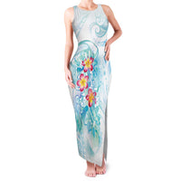 Sea Blue Polynesian Jellyfish Family Matching Tank Maxi Dress and Hawaiian Shirt Watercolor Glows LT7 Mom's Dress Light Blue - Polynesian Pride