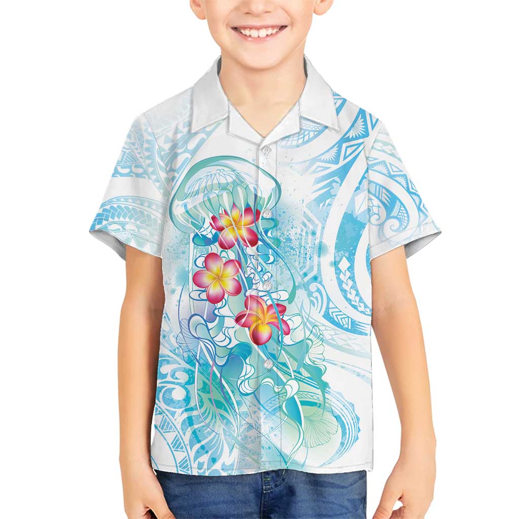 Sea Blue Polynesian Jellyfish Family Matching Tank Maxi Dress and Hawaiian Shirt Watercolor Glows LT7 Son's Shirt Light Blue - Polynesian Pride