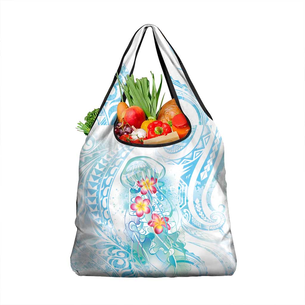 Sea Blue Polynesian Jellyfish Grocery Bag Watercolor Glows LT7 1-pack One Size Light Blue - Polynesian Pride