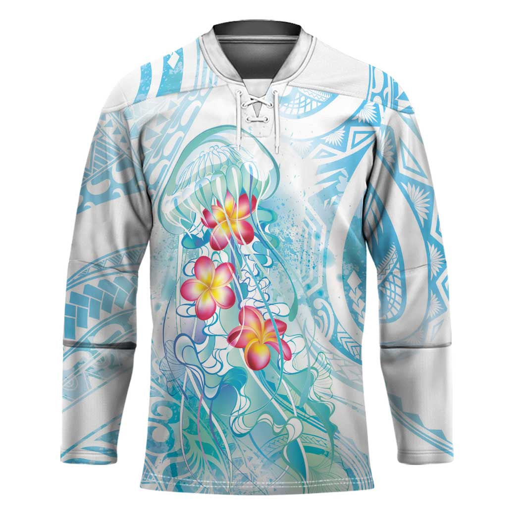 Sea Blue Polynesian Jellyfish Hockey Jersey Watercolor Glows - Polynesian Pride
