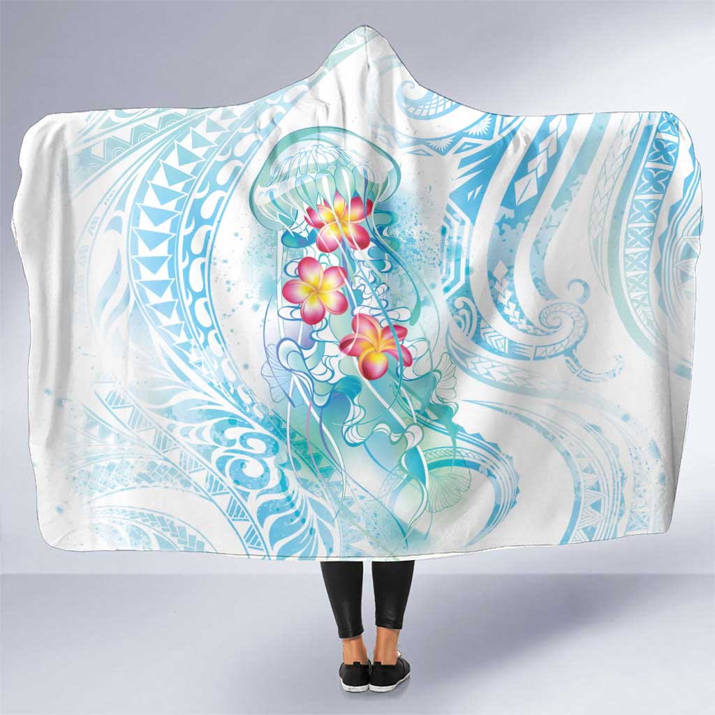 Sea Blue Polynesian Jellyfish Hooded Blanket Watercolor Glows LT7 One Size Light Blue - Polynesian Pride