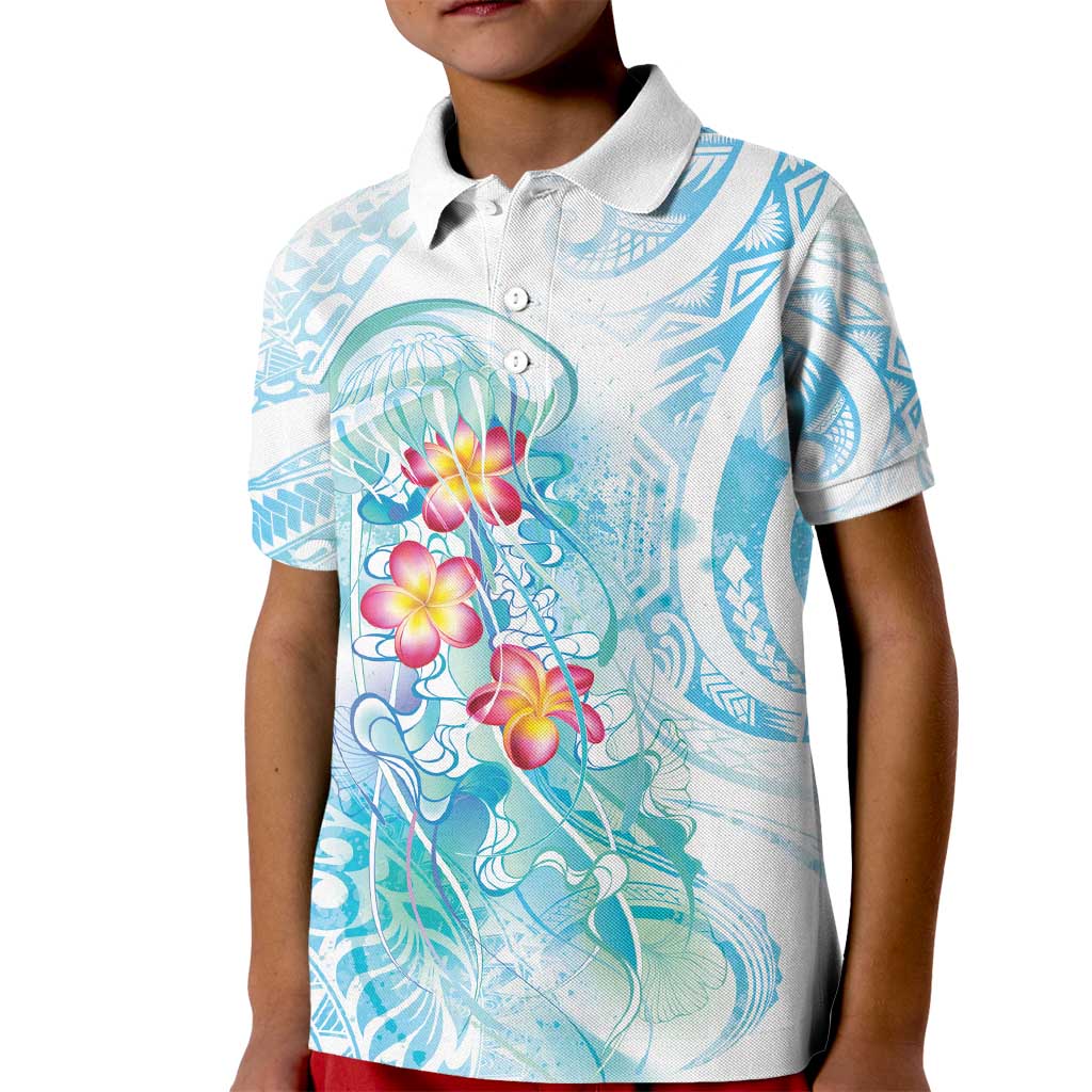 Sea Blue Polynesian Jellyfish Kid Polo Shirt Watercolor Glows LT7 Kid Light Blue - Polynesian Pride