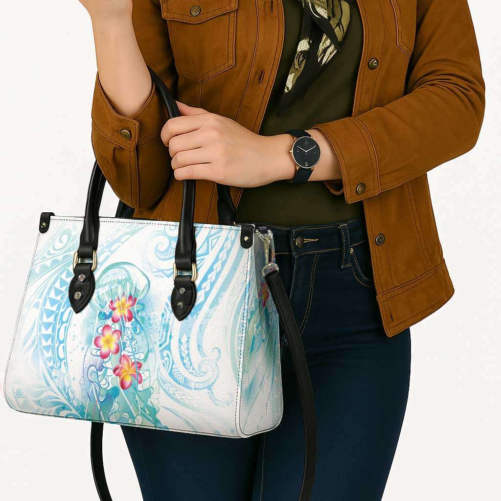 Sea Blue Polynesian Jellyfish Leather Bag Watercolor Glows - Polynesian Pride