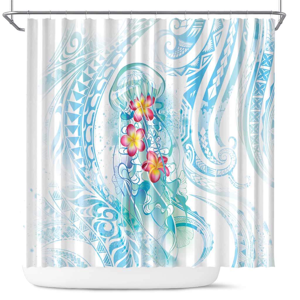 Sea Blue Polynesian Jellyfish Shower Curtain Watercolor Glows LT7 Light Blue - Polynesian Pride