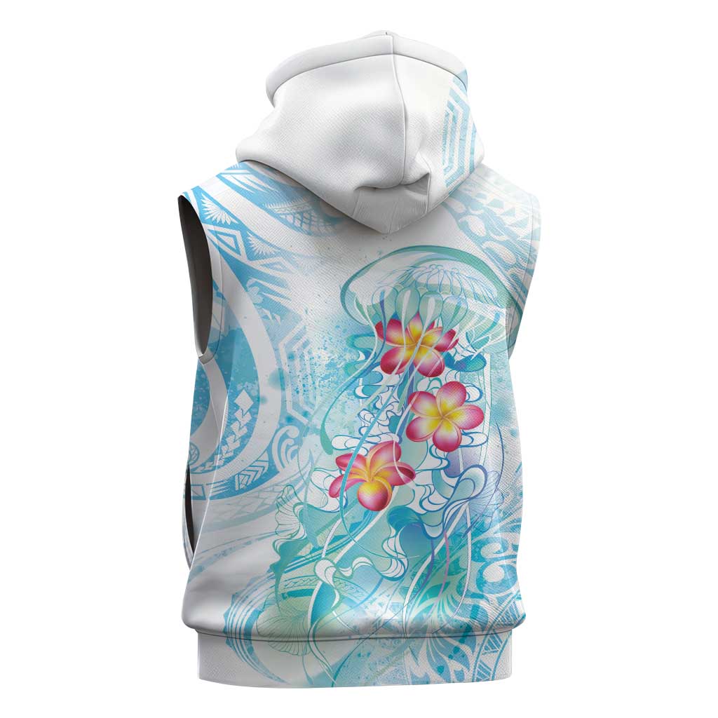 Sea Blue Polynesian Jellyfish Sleeveless Zip Hoodie Watercolor Glows LT7 - Polynesian Pride