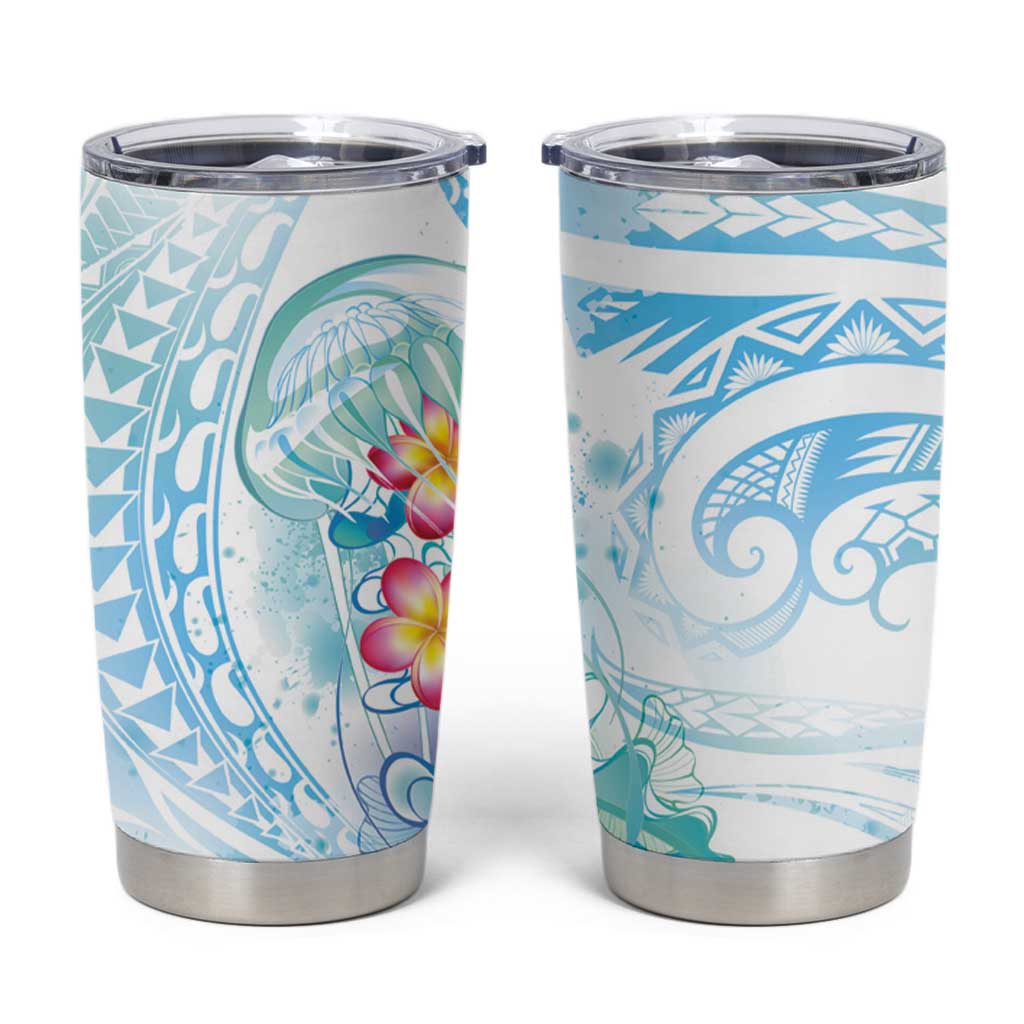 Sea Blue Polynesian Jellyfish Tumbler Cup Watercolor Glows LT7 Light Blue - Polynesian Pride
