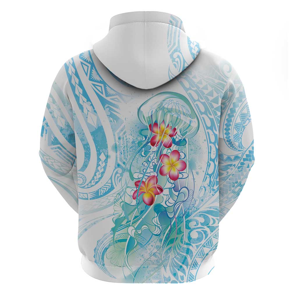 Sea Blue Polynesian Jellyfish Zip Hoodie Watercolor Glows LT7 - Polynesian Pride