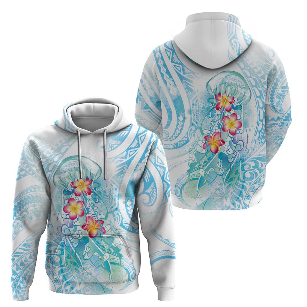 Sea Blue Polynesian Jellyfish Zip Hoodie Watercolor Glows LT7 - Polynesian Pride