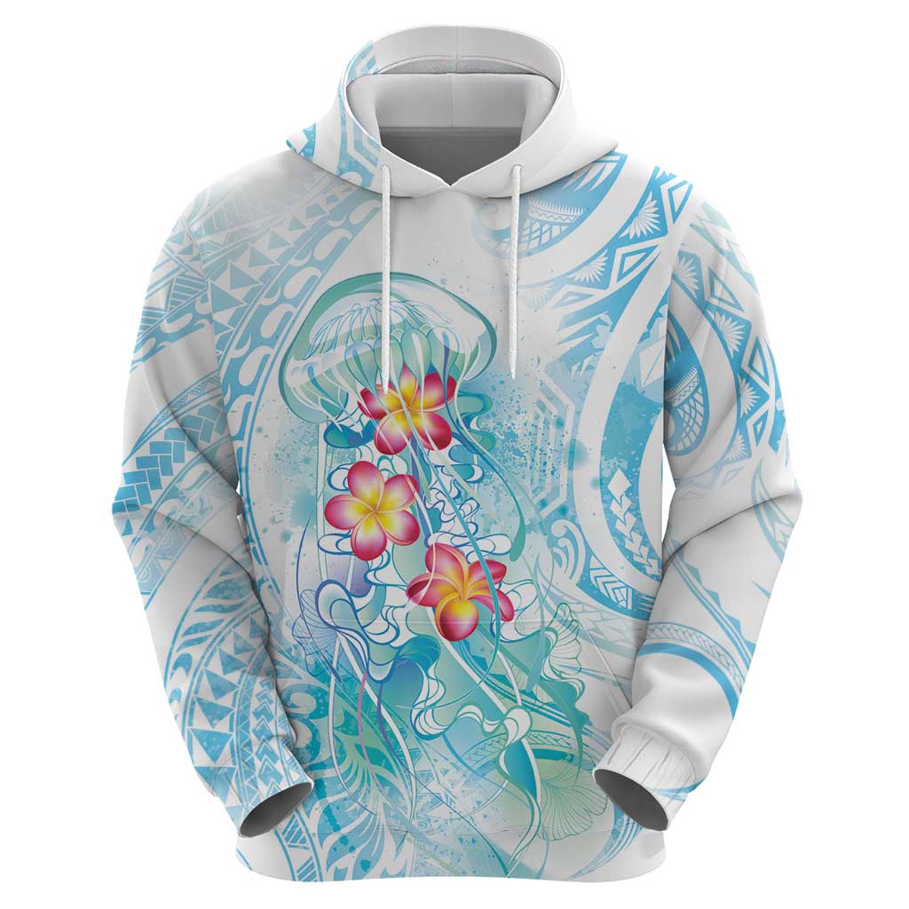 Sea Blue Polynesian Jellyfish Zip Hoodie Watercolor Glows LT7 - Polynesian Pride