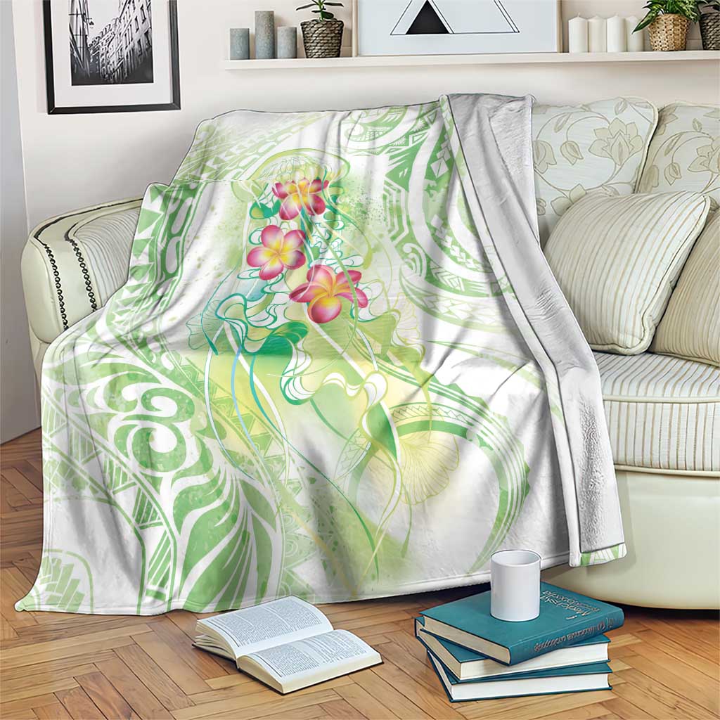 Summer Green Polynesian Jellyfish Blanket Watercolor Glows LT7 Light Green - Polynesian Pride