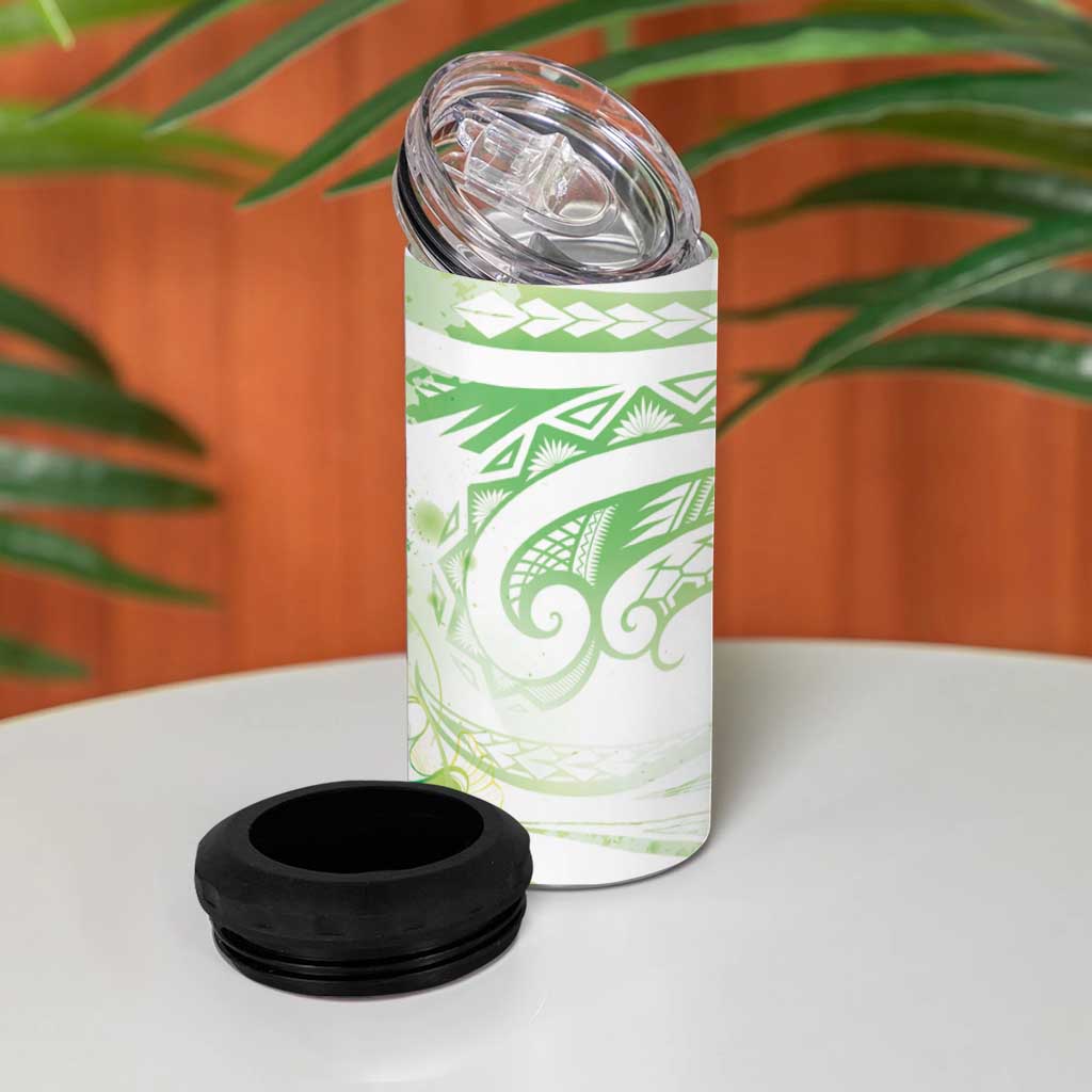 Summer Green Polynesian Jellyfish 4 in 1 Can Cooler Tumbler Watercolor Glows - Polynesian Pride